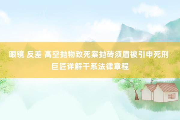 眼镜 反差 高空抛物致死案抛砖须眉被引申死刑 巨匠详解干系法律章程