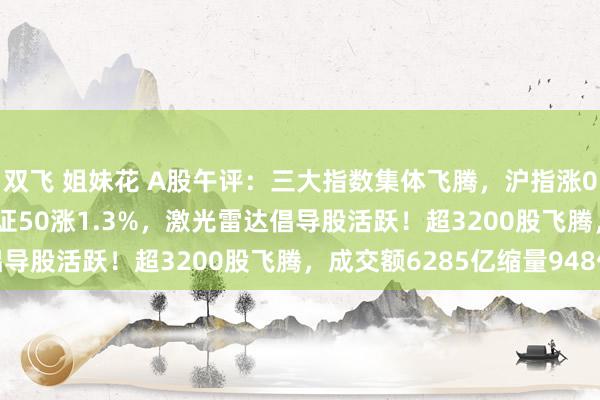 双飞 姐妹花 A股午评：三大指数集体飞腾，沪指涨0.24%创指涨0.4%北证50涨1.3%，激光雷达倡导股活跃！超3200股飞腾，成交额6285亿缩量948亿