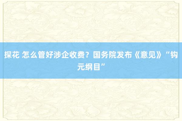 探花 怎么管好涉企收费？国务院发布《意见》“钩元纲目”